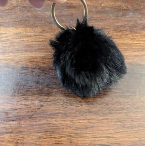 Black Faux Fur Keychain Pom Pom
